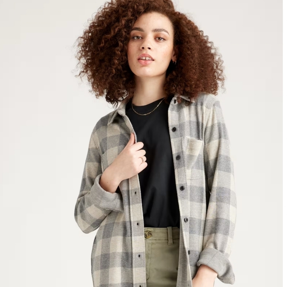 Quince Stretch Sweater Fleece Shirt M Taupe Buffalo